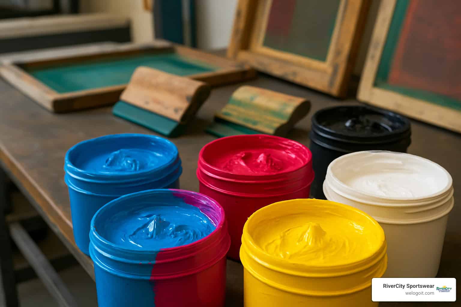 multicolor screen printing ink jars - materials used in silkscreen printing